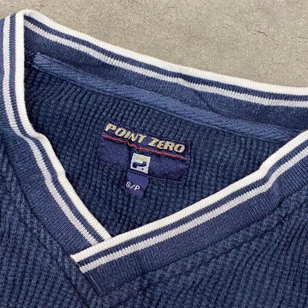 Point zero Shirt Waffle knit Vneck Navy Y2K Men's Size S - Picture 2 of 8